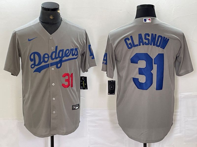 Men Los Angeles Dodgers #31 Glasnow Grey Nike Game MLB Jersey style 11